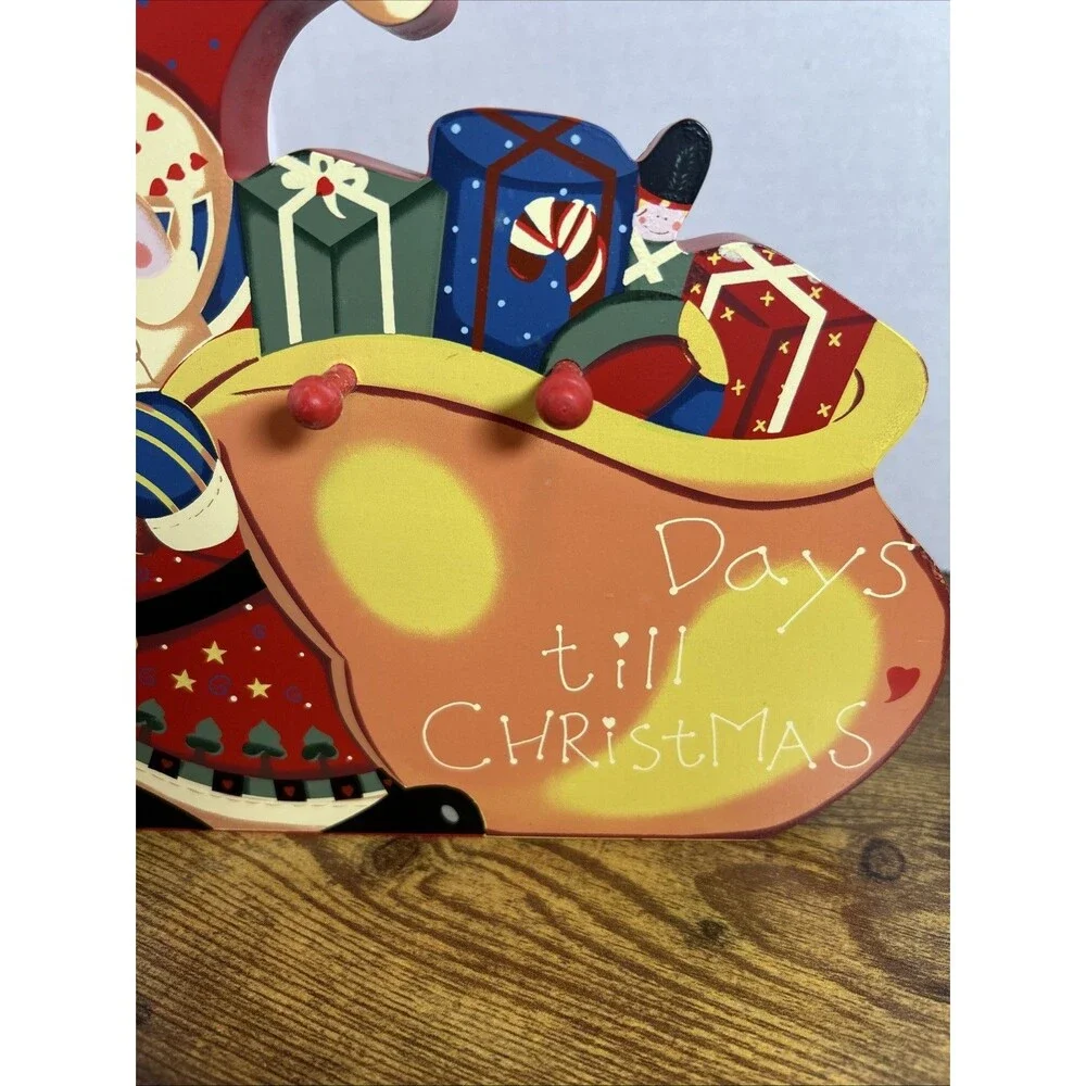 Vintage Wooden Santa Christmas Countdown Calendar Wall Hanging Shelf Sitter Deco